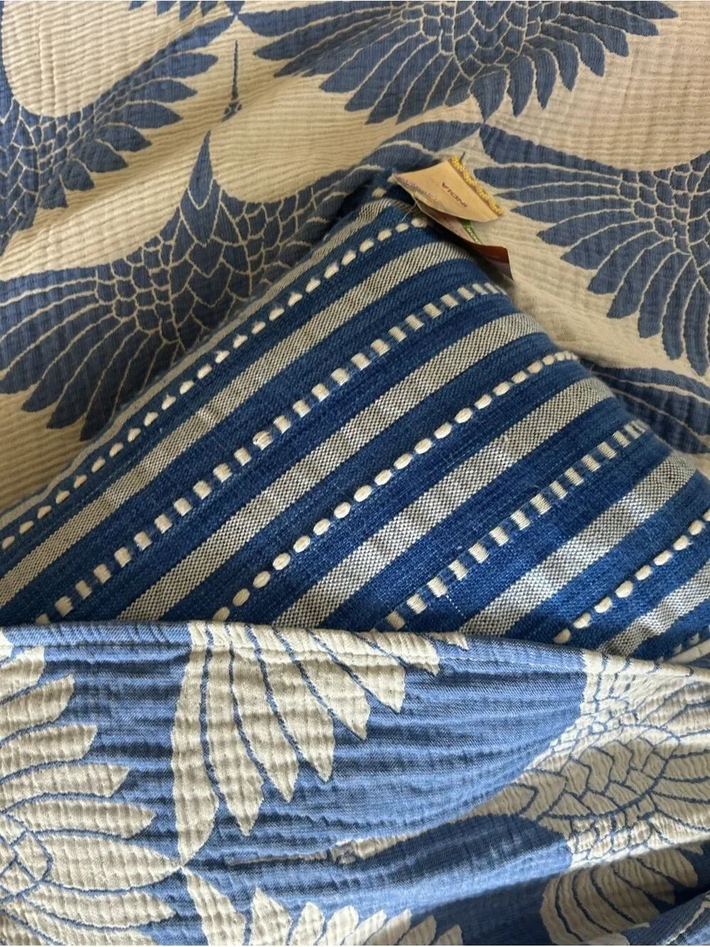 2 PC Striped Accent Pillow + Wrap Colbalt Blue + Summer White Set of 2 NEW